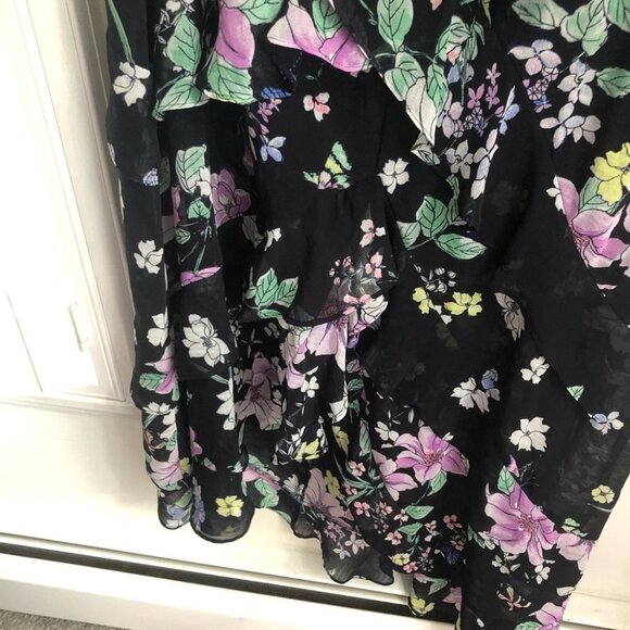 Great Jones size 10 Floral Halter Ruffle Hem Maxi Dress Black Purple - Picture 7 of 11